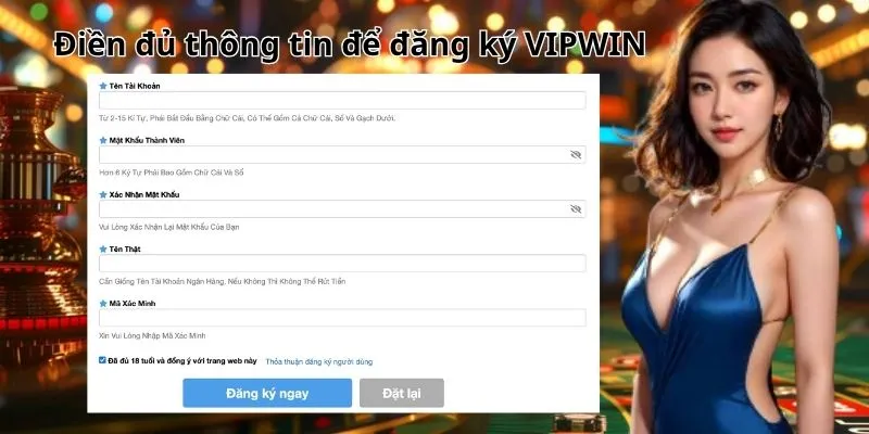 Điền đủ thông tin cá nhân để đăng ký VIPWIN