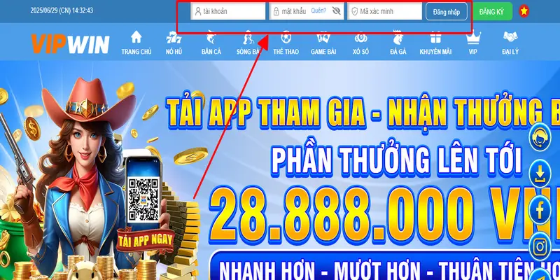 Đăng nhập VIPWIN thiết kế với các bước đơn giản