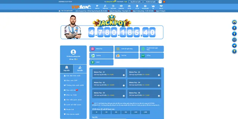 Nạp tiền VIPWIN thiết kế với giao diện đơn giản